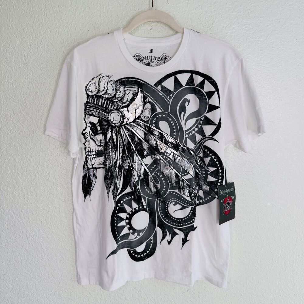 Konquest Shirt Men Medium Skull Metallic Feather Snake Tee Y2K Grunge Western
